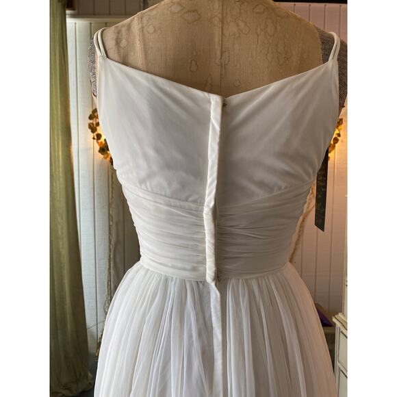 vintage 1960s white sequin and chiffon gown xs iridescent prom wedding formal 60 - Picture 8 of 12